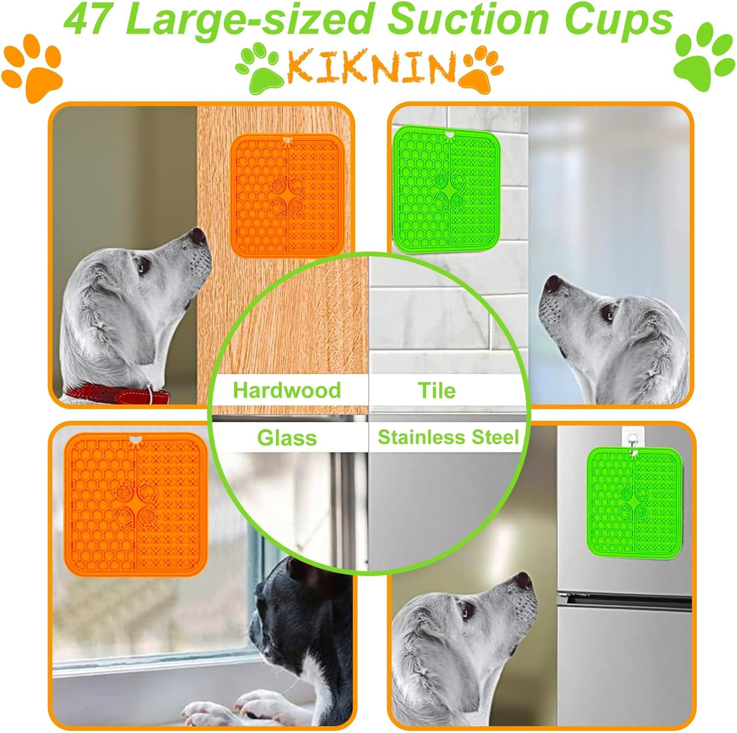 KIKNIN Licking Mats for Dogs and Cats 2PCS, 7.9 * 7.9Premium Lick Pad with Suction Cups for Dog Anxiety Relief, Dog Cat Peanut Butter Lick Pads for Boredom Reducer, Dog Food Mat for Bathing Grooming image number 2
