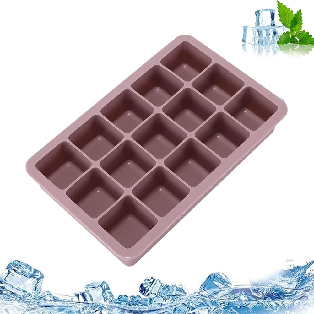 Ice Cube Tray, Silicone Ice Cube Moulds with Lid, BPA Free and Reusable for Freezer Containers, Whisky, Cocktails, Drinks(Green-1)