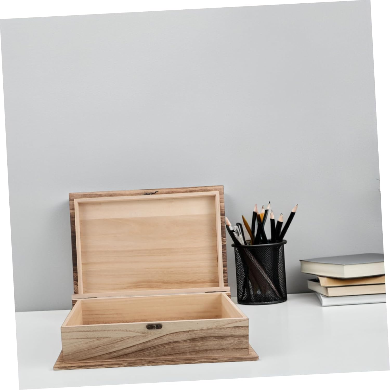 Vintage Wooden Book Storage Box Large Rectangular Hinged Lid Keepsake Case Clasp Lock Rustic Prayer and Jewelry Organizer for Home and Office image number 1