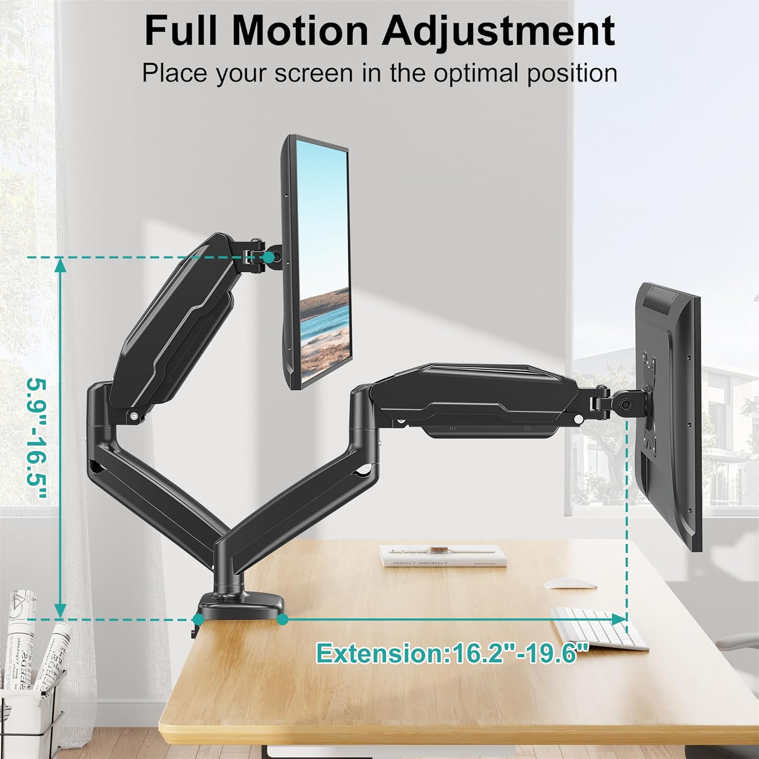 Mount PRO Single Monitor Mount,Articulating Gas Spring Monitor Arm,Fits 13 to 32 Inch LCD Computer Monitors,Holds 17.8Lbs,Adjustable VESA Mount Desk Stand with Clamp,Grommet Base,Vesa 75X75,100X100 image number 6