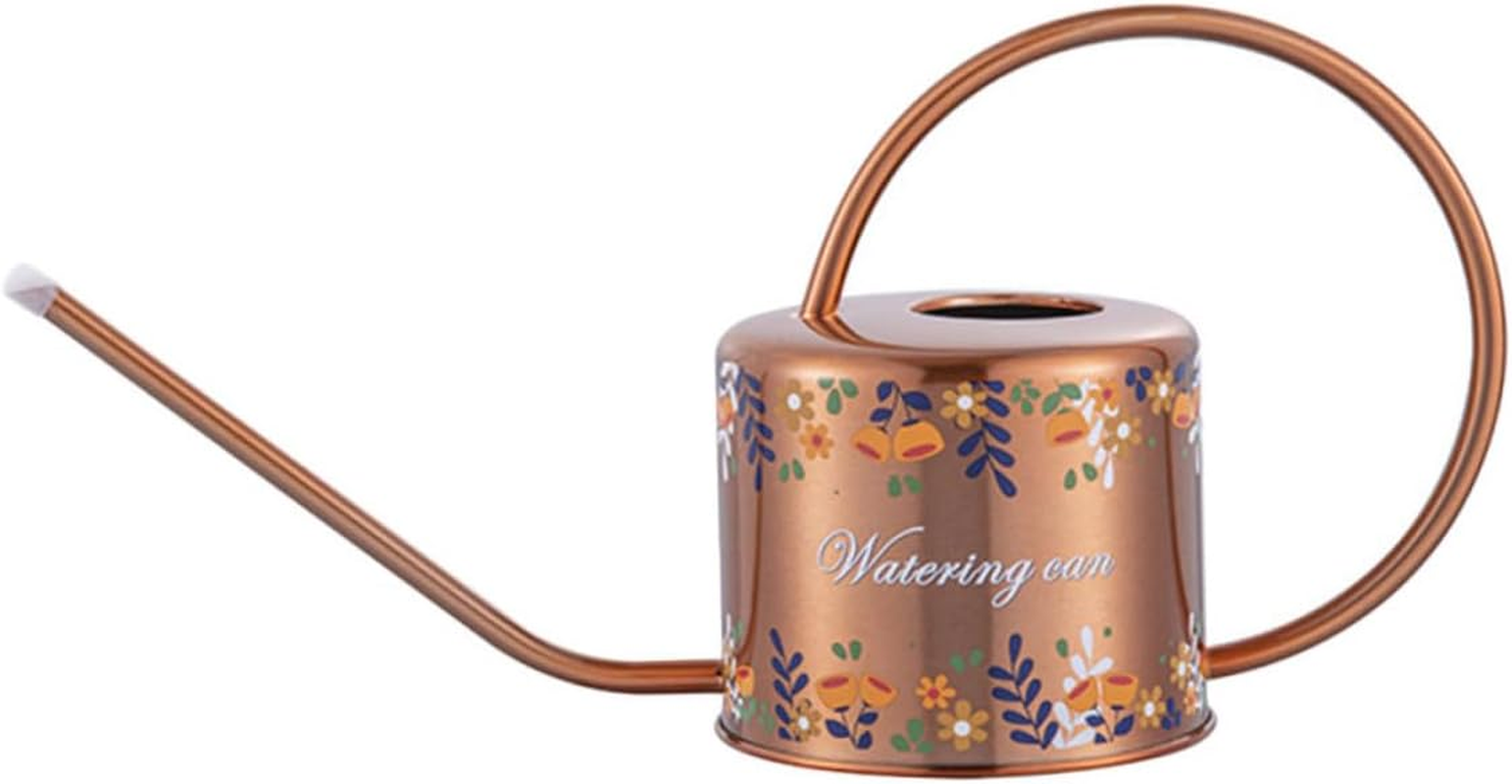 Stainless Steel Long Spout Indoor Watering Can for Plants White 1.5L Watering Kettle Floral Design Gardening Tool for Houseplants and Succulents