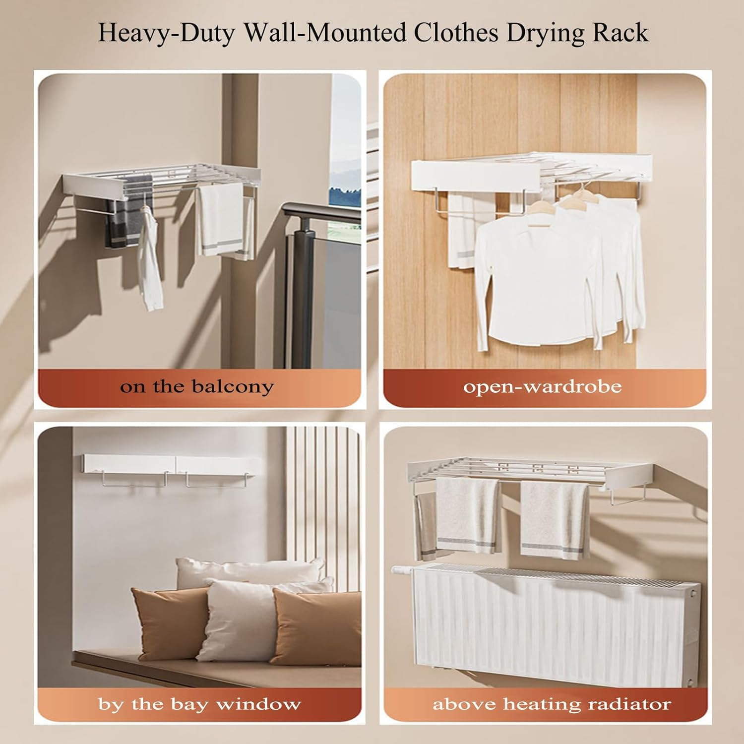 DAIYEE 39.4" Wide Laundry Drying Rack Collapsible, 13.1 Linear Ft, 5 Stainless Steel Rods, 45 Lb Capacity, Wall Mounted Clothes Drying Rack,100Cm with Towel Rack,White image number 4