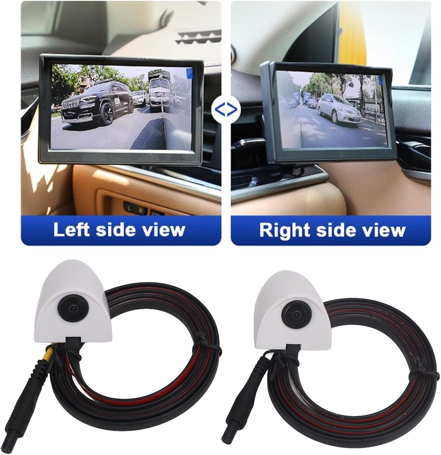 1 Pair Car Side View Camera, Crystal Clear 1280 X 720 720P AHD, Wide Angle Water Proof Design Eliminates Blind Spots for Safer Parking, for Vehicle DC12V (White)