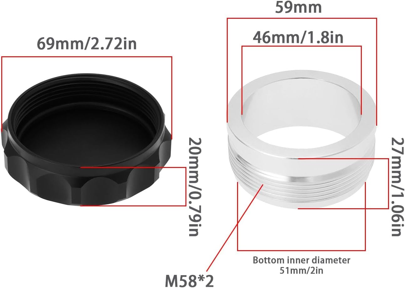 YINETTECH 2 Inch ID 51Mm Aluminium Alloy Fuel Tank Cover Weld Billet on Filler Neck with Cap Oil Fuel Water Tank Reservoir Cap Car Weld on Filler Neck Cap Oil Fuel Tank Black image number 5
