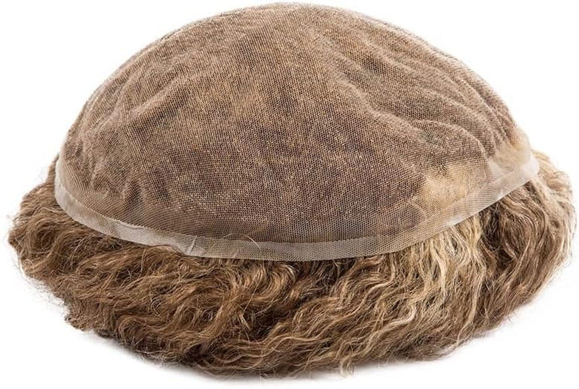 Replacement Full Lace Men'S Toupee 15Mm Curly Breathable Male Hair Prosthesis Natural Human Hair System Unit Systems