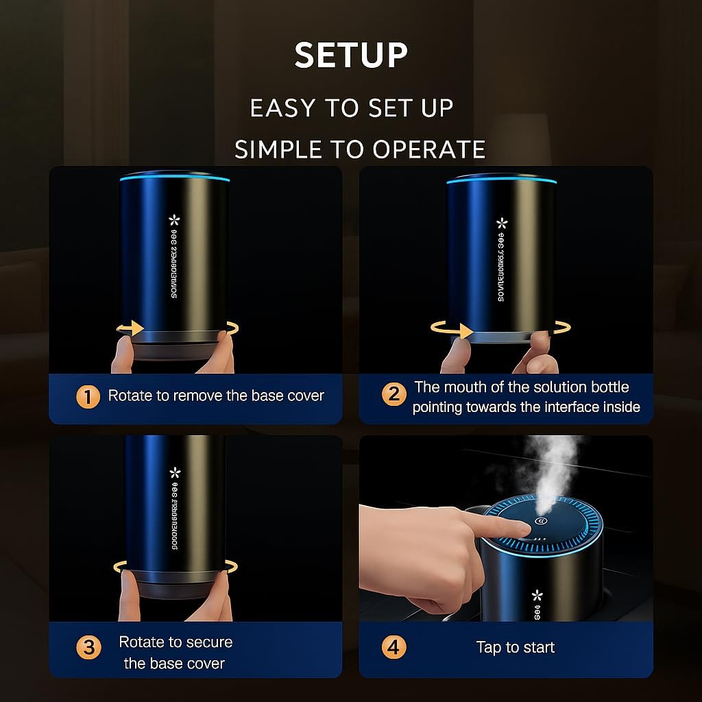 COZYVISTA - Portable Essential Car Oil Diffuser &ndash; USB Rechargeable Aromatherapy Device with 3 Mist Modes, Type-C Dual-Use Design &ndash; Aluminum Alloy & PC Body for Car, Home, Office, Travel Black image number 6