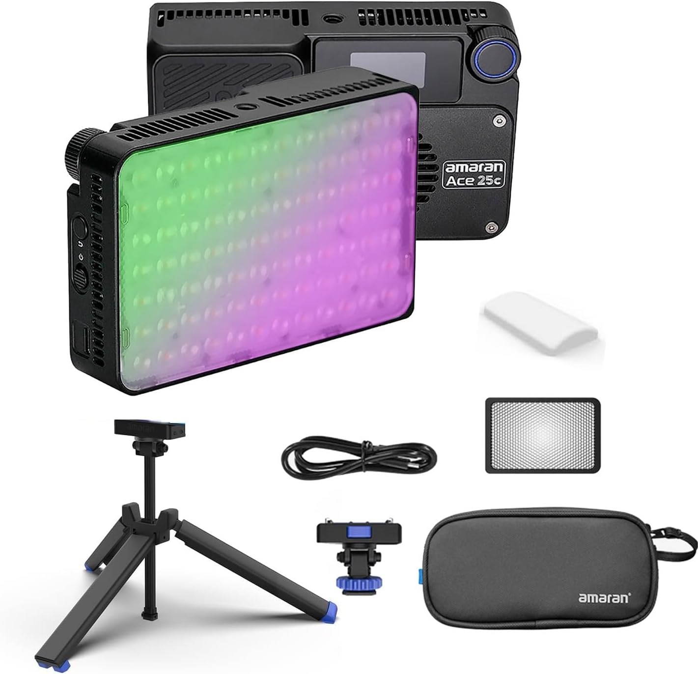 Amaran Ace 25C Kit Camera Video Light with Carrying Case,Mini Tripod,25W CCT 2300K-10000K RGB Pocket Light Support APP Control,Rechargeable PD Charging for Tiktok, Creator, Photographer(Charcoal)