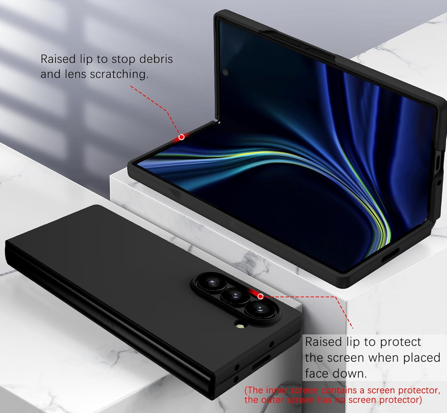 Gaobao Slim Fit Samsung Galaxy Z Fold 6 Case [Built-In Screen Protector] Soft Shockproof Full Body Protective Phone Case Covers for Samsung Galaxy Z Fold 6 (7.6 Inch), Black image number 2