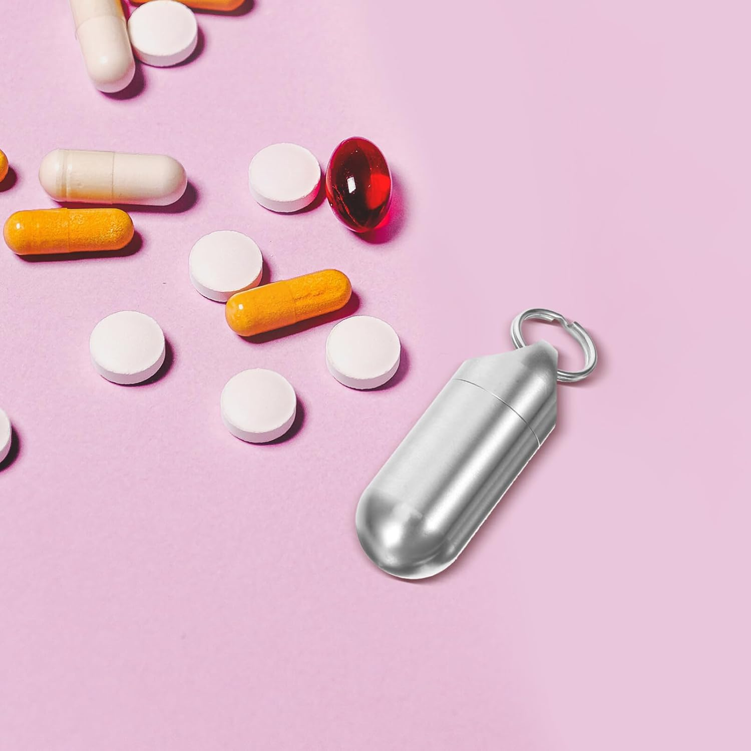 Iplusmile Metal Pill Organizer, Portable Waterproof Medicine Holder Keychain, Mini Pill Case for Outdoor Camping and Travel image number 1