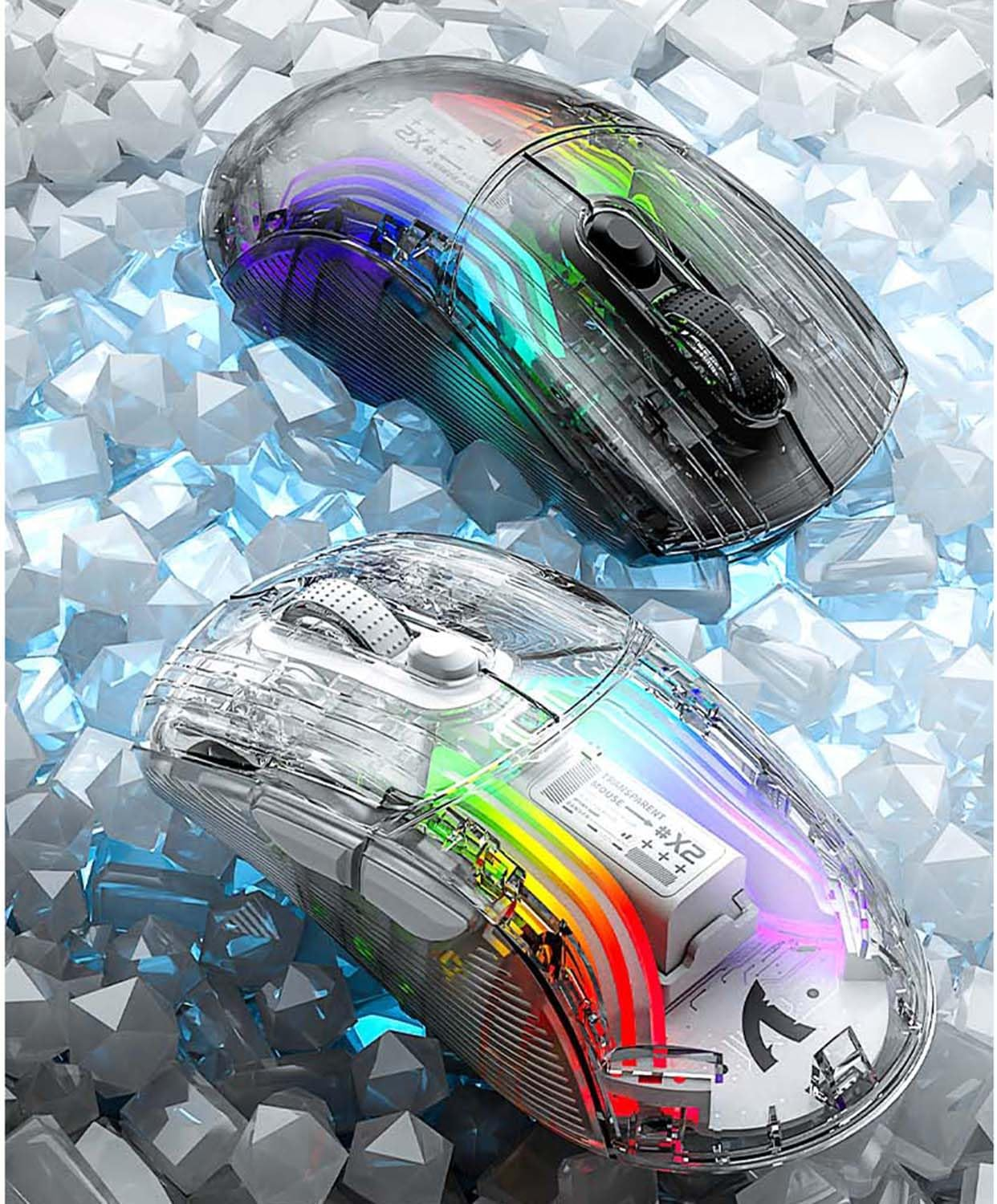 MAMBASNAKE X ATTACK SHARK X2 Gaming Mouse, Transparent, Skeleton, Stylish, 3 Modes, 2.4 G/Wired Typec/Bluetooth Pixart Sensor, Wireless Mouse, Silent, Wireless, Lightweight, RGB Illumination, Light image number 2