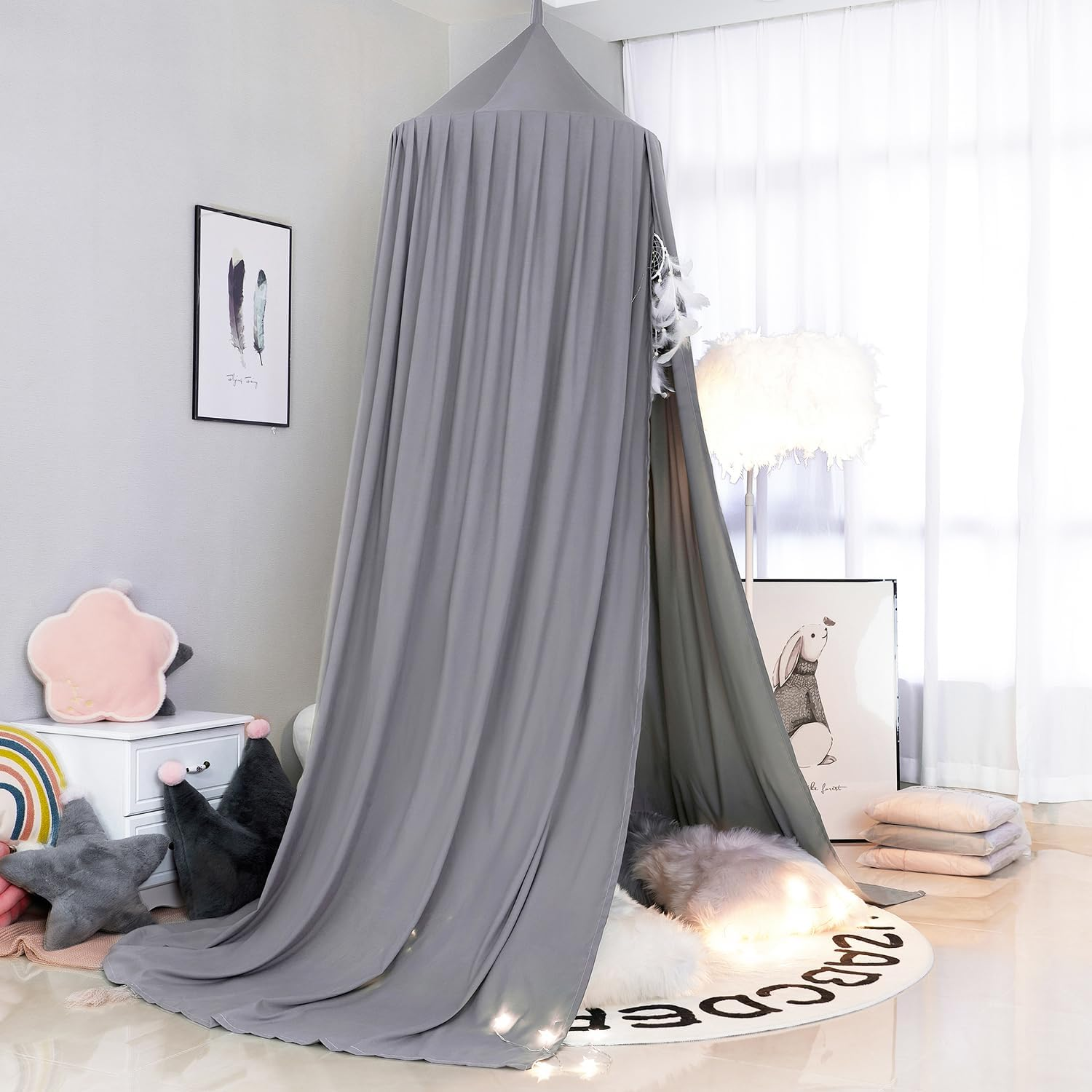 AOQUS Extra Large Kids Bed Canopy for Girls Bed Canopy Tent Reading Canopy Nursery Crib Canopy Playing Canopy Princess Hanging House Castle (Elegant Gray)&rsquo; - Elegant Gray image number 5
