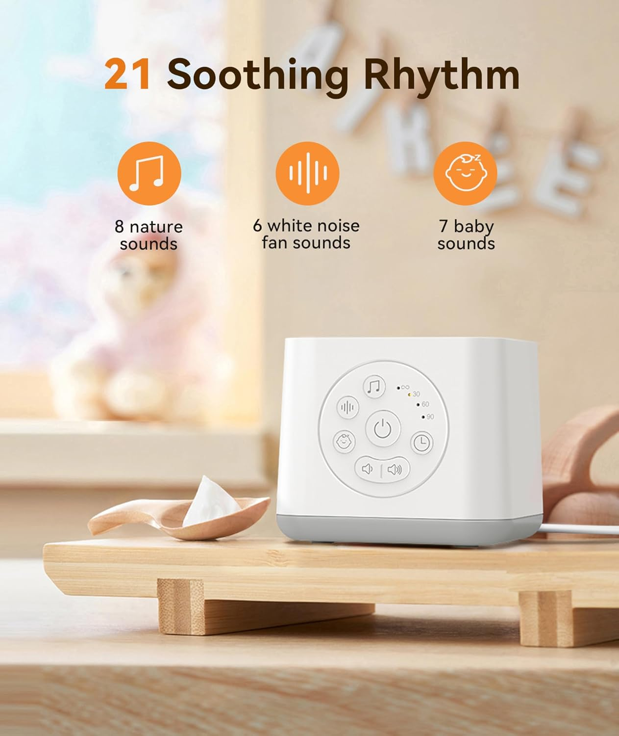 Dreamegg White Noise Machine - Sleep Sound Machine for Baby, 21 Natural & Soothing Sounds with Baby Shushing, Lullabies, Rain Ocean, Timer or Continuous, Compact Sleep Machine for Nursery Kids Adults image number 5