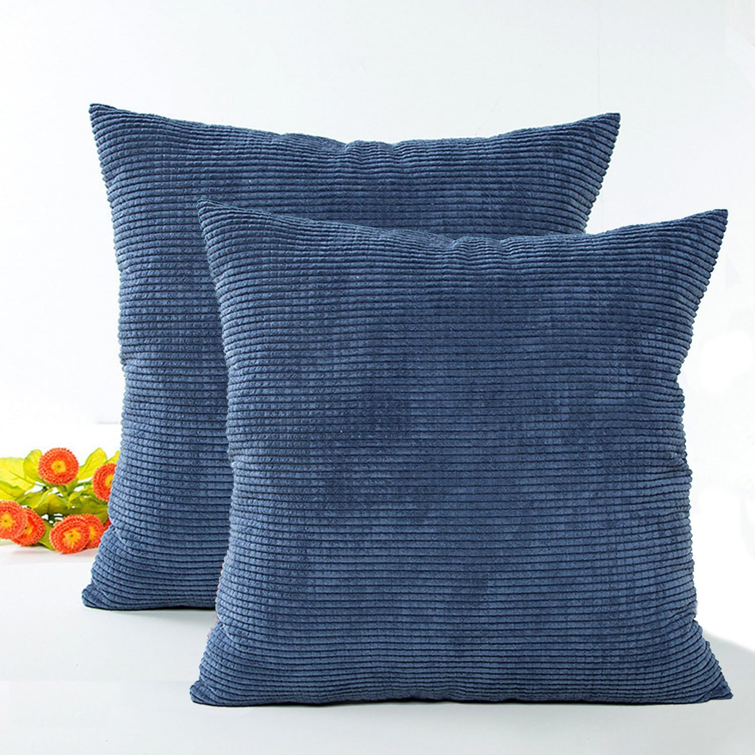 Corduroy Throw Pillow Covers Set of 2, Modern Decorative Couch Pillow Covers Neutral Solid Dyed 45X45Cm Square Soft Cushion Cases for Home Bedroom Living Room Sofa Chair Bed Car Office Balcony Decor