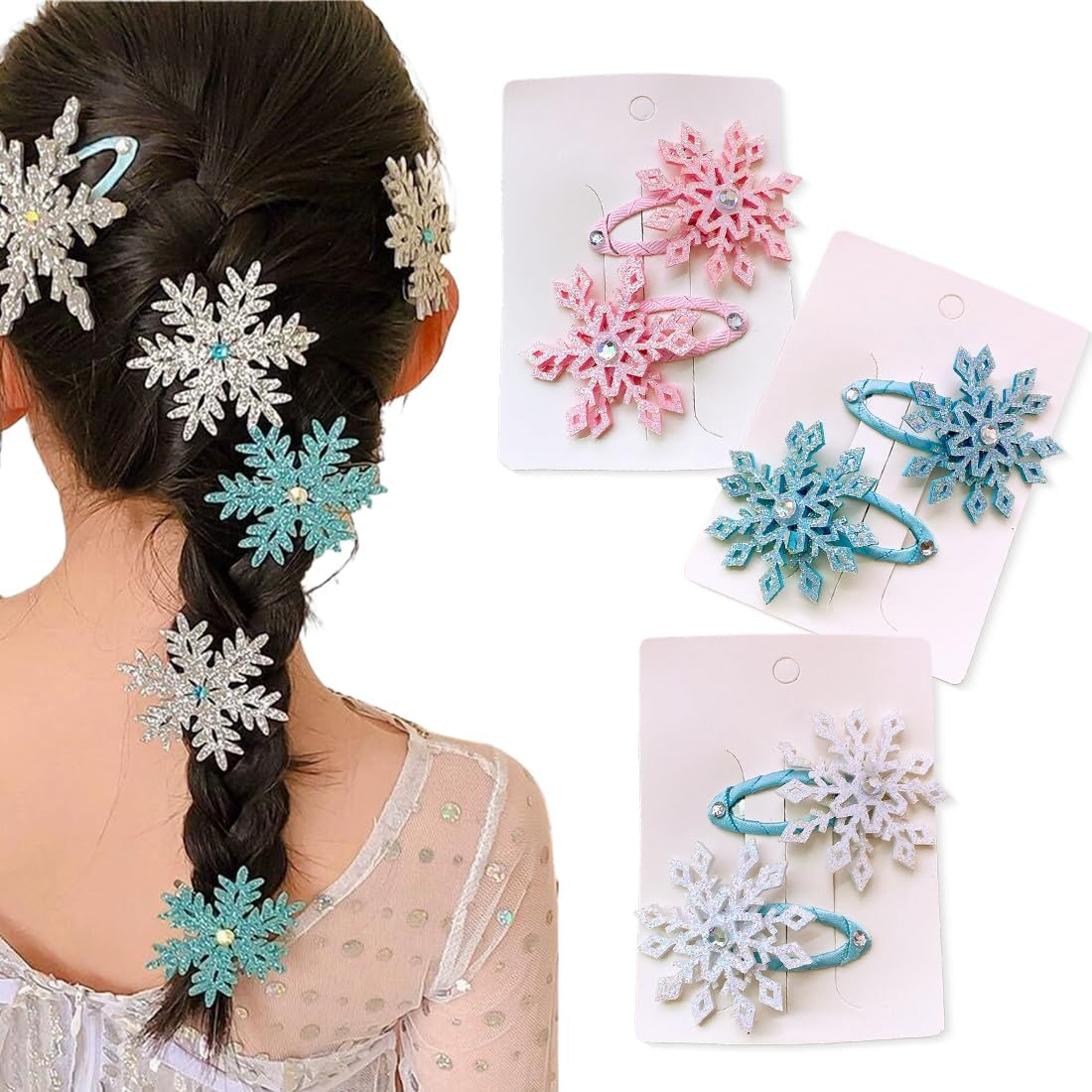 JEYORZY Pack of 6 Snap Hair Clips, Large, Snowflakes Hair Clip, Christmas Snowflakes Hair Pin, Accessories for Thick, Thin and Fine Hair image number 3
