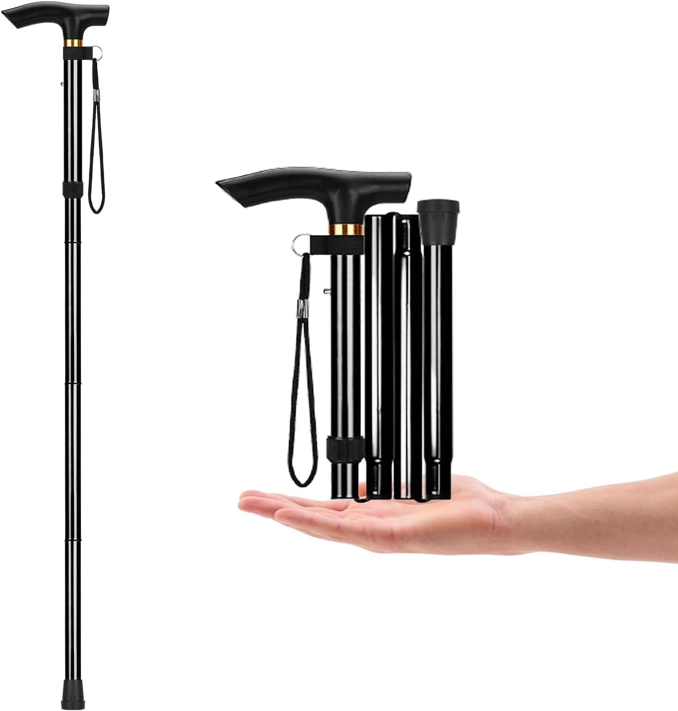 Aluminum Alloy Walking Sticks Trekking Poles Hiking Cane Foldable Hiking Stick Anti-Slip Cane for Elderly Length Adjustable Walking Stick Cane for Elderly