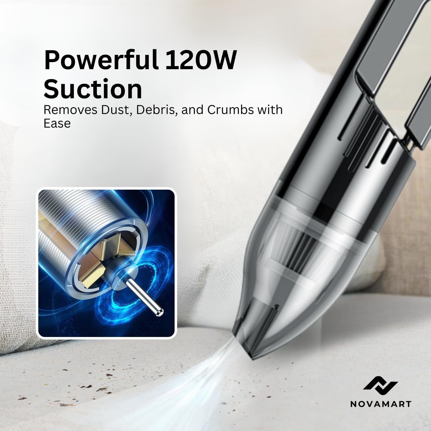 Cordless Car Vacuum Cleaner &ndash; 120W Power, USB Rechargeable, Dual 2000Mah Battery, Lightweight ABS, 0.5L Dustbin, Portable Handheld Auto Cleaner image number 1