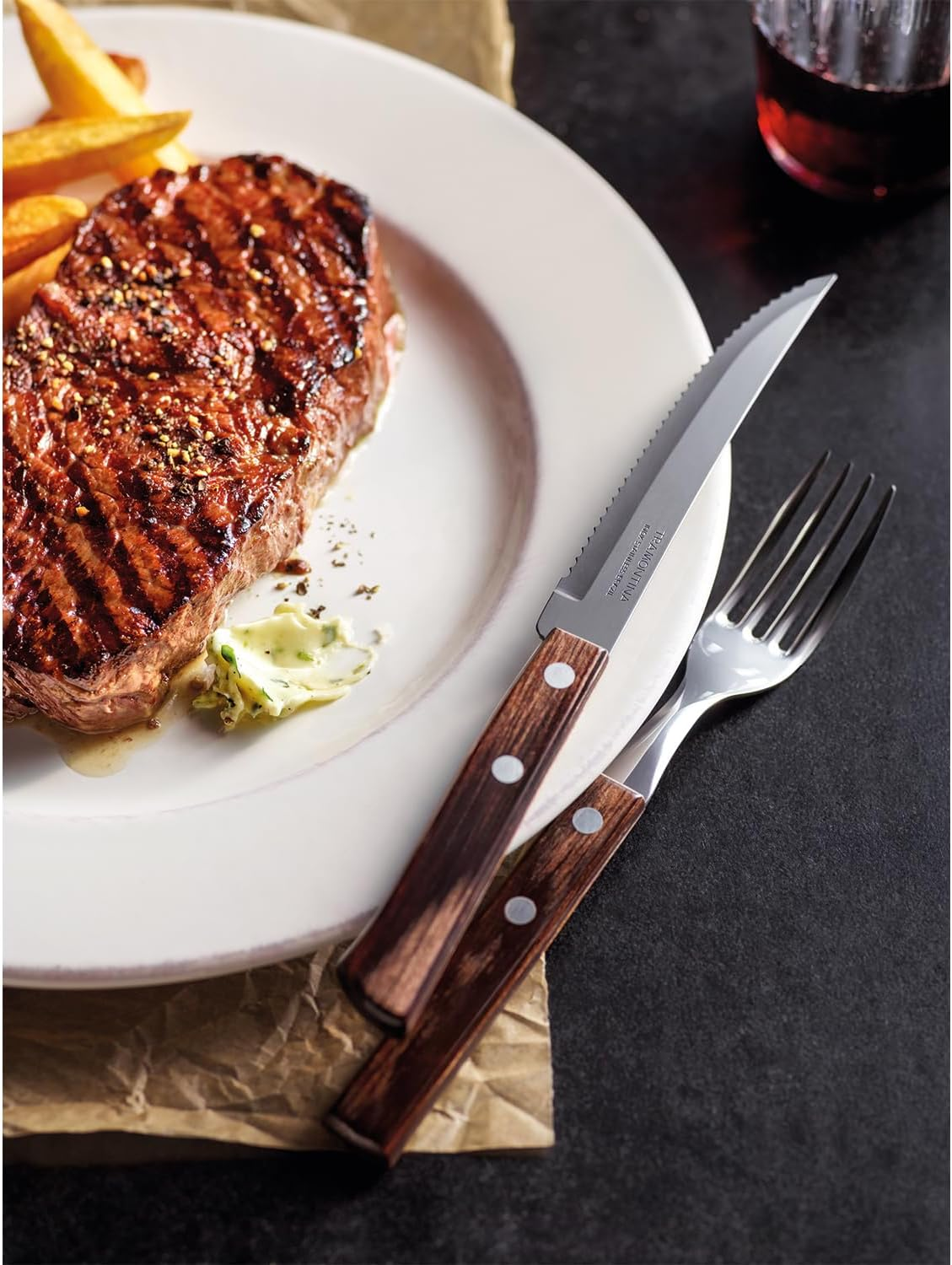 Tramontina Stainless Steel Tableware 24-Pieces Set with Polywood Handles image number 1