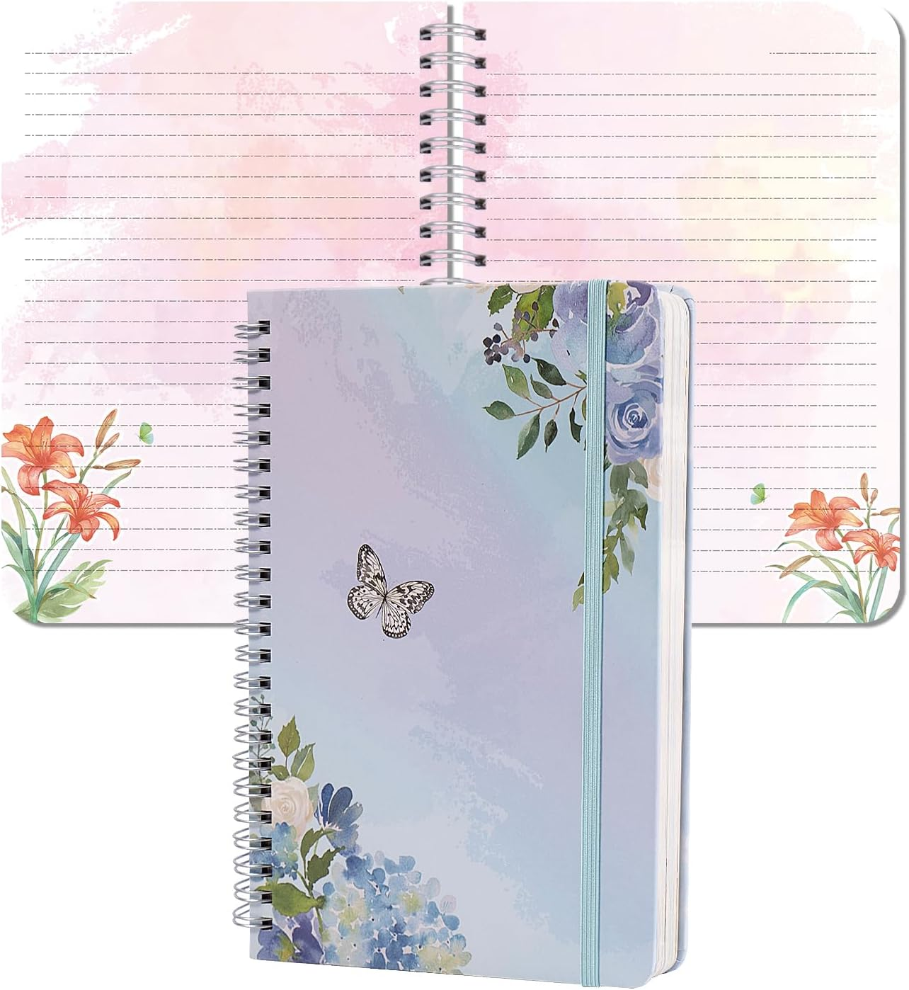 SIIXU Floral Spiral Notebook​​ - A5 College Ruled Journal with 160 Colorful Pages for Poetry, Work Notes & Daily Writing, Blue, Hardcover