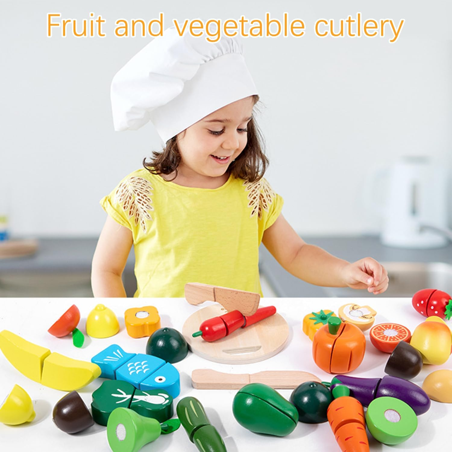 Wooden Play Food for Kids Play Food Kitchen Cutting Fruits Toys for Toddlers Pretend Vegetables Gift For3- 7 Years Old Boys & Girls Educational Toys image number 3