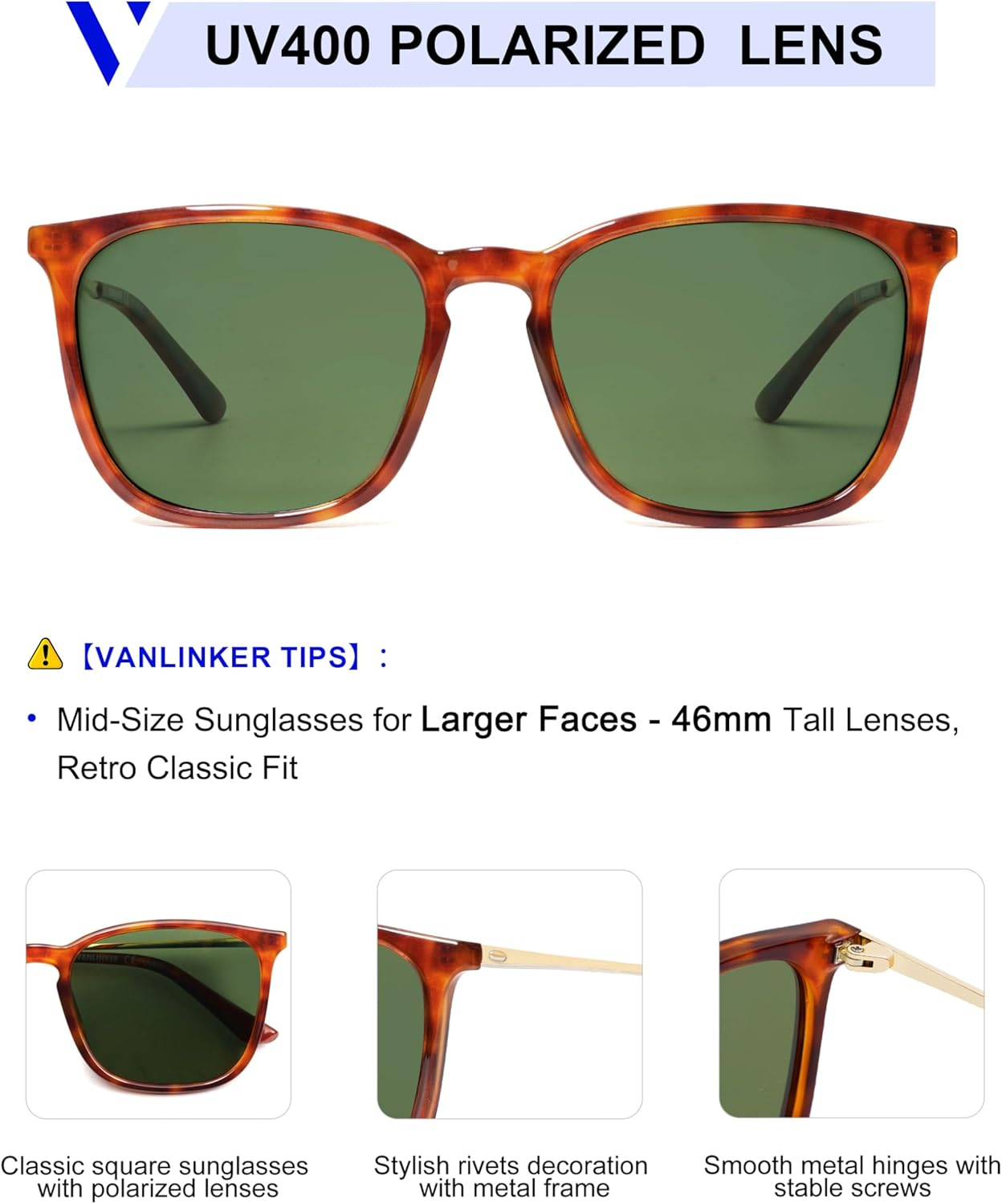 VANLINKER Vintage Square Polarized Sunglasses Men Women Classic Trendy Rectangle Metal Frame Sun Glasses VL9771 - C1-Polarized Grey Lens/Matt Black Frame image number 7