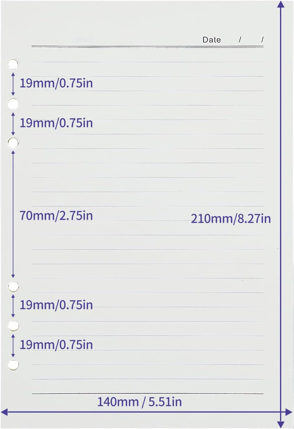 A5 Planner Inserts,Refill Lined Paper,A5 Filler Paper,Planner Insert,Notebook Journal Filler Paper,6 Hole Punched,Milky White,8.3X5.5In,100 Sheets/200 Pages,100Gs,6-Pack image number 2