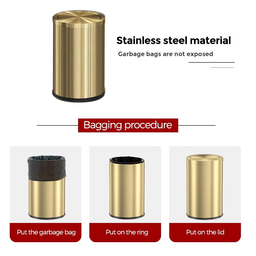 LEASYLIFE Antique Gold Trash Can with Lid - 2.4 Gallon Small Bathroom Garbage Can, Flipping Lid for Bathroom, Laundry, Hotel, Office - Metallic Gold (Single) image number 3