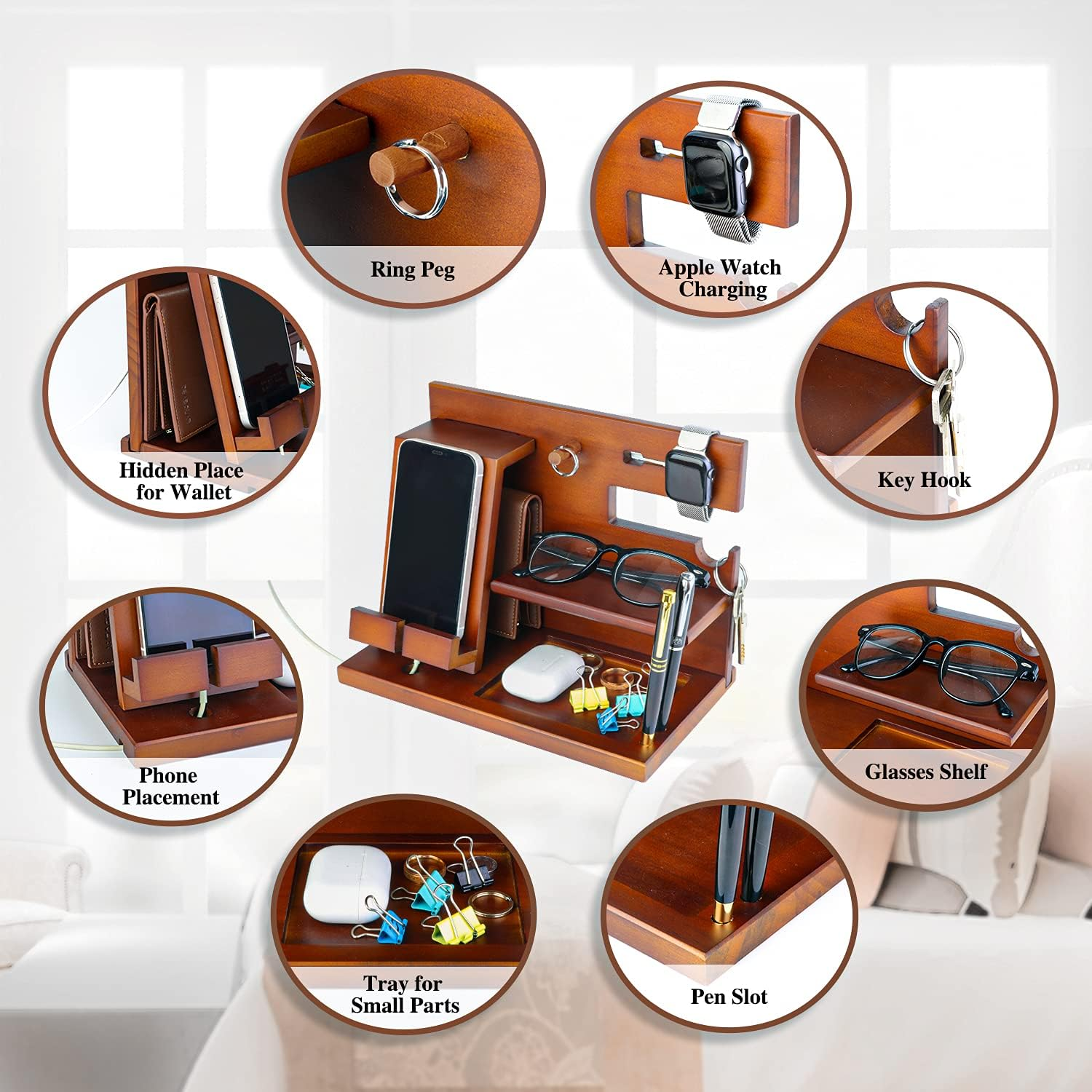 Awofer Wooden Dad Docking Station Personalized Best Dad Gifts from Son Daughter Dads Birthday Ideas for Dad Bonus Dad Who Wants Nothing