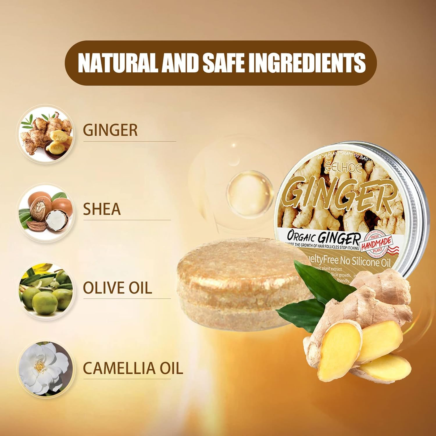 Julycrab 60G Anti-Hair Loss Ginger Shampoo Bar Increasing Hair Volume Nourish Hair Root Hair Growth image number 3