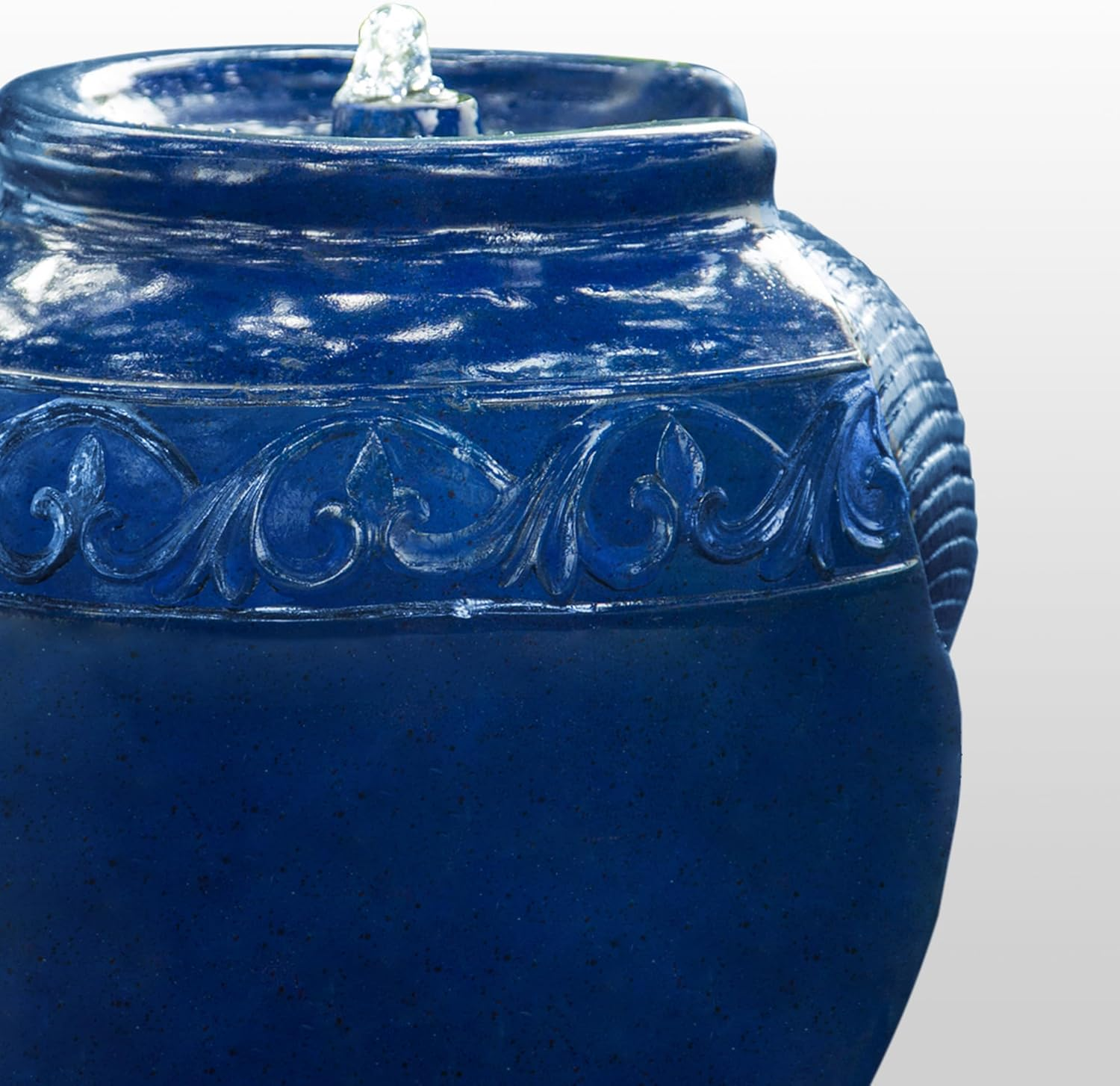 Floor Glazed Pot Water Feature Fountain 43Cm Height for Outdoor Patio Garden Backyard Decking with Led Lights and Pump, Royal Blue-Teamson Home image number 1