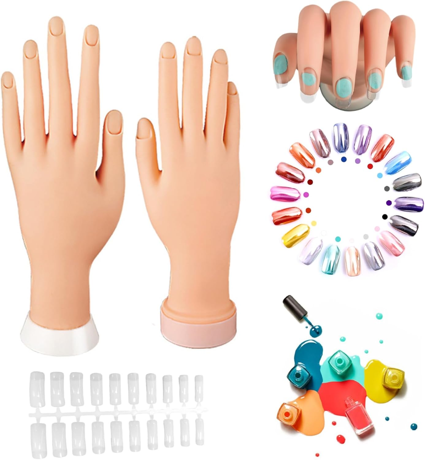 1 Pair Nail Practice Hand with 200Pcs Nail Sticker, Silicone Mannequin Hand, Flexible Bendable Practice for Acrylic Nails Manicure Hands Art Training, Nai image number 4