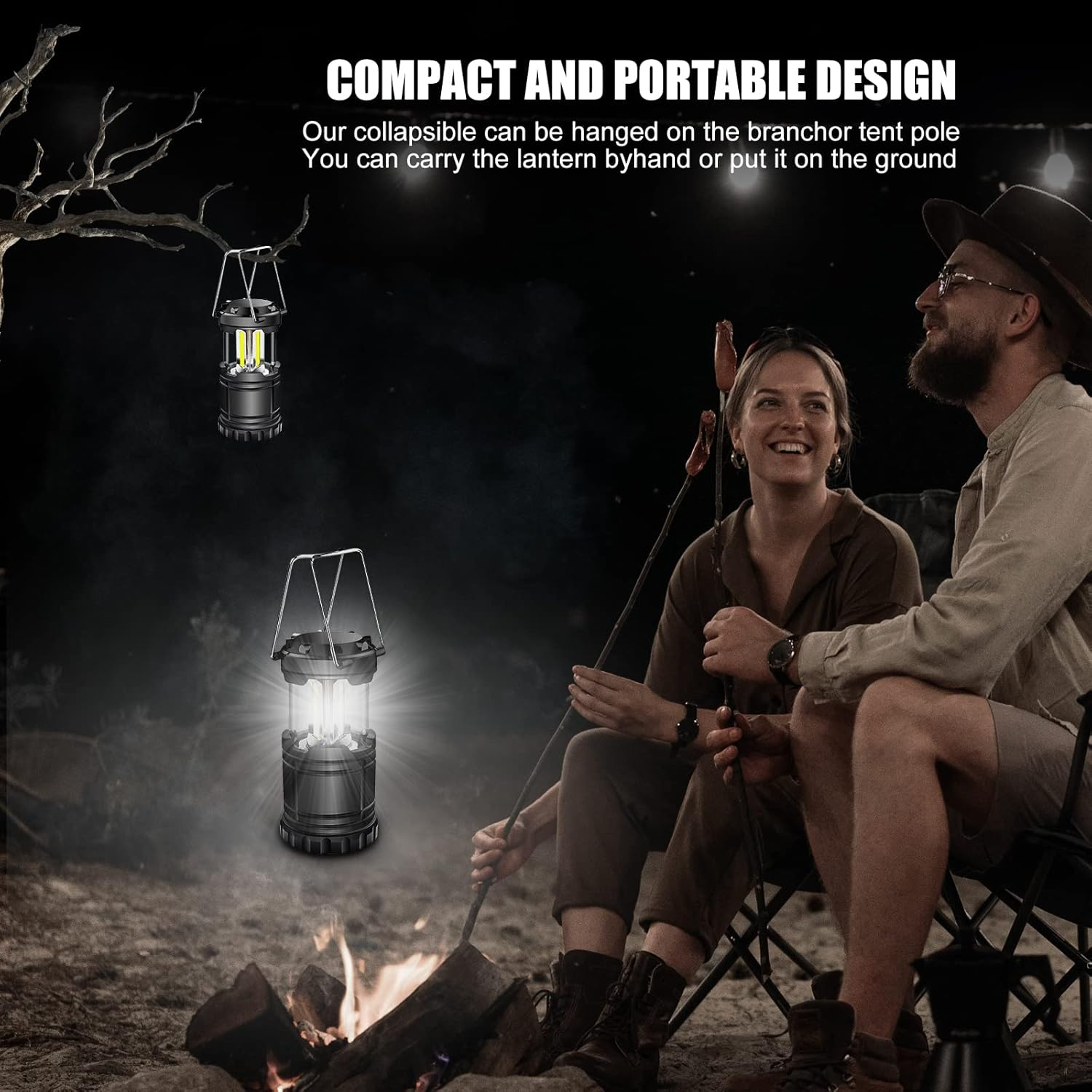 EXTRASTAR 2 Pack LED Camping Lantern, Portable Survival Lanterns, Waterproof Tent Light, Suitable for Hurricane, Emergency, Storm, Outages, Outdoor Collapsible Lanterns, Black image number 5