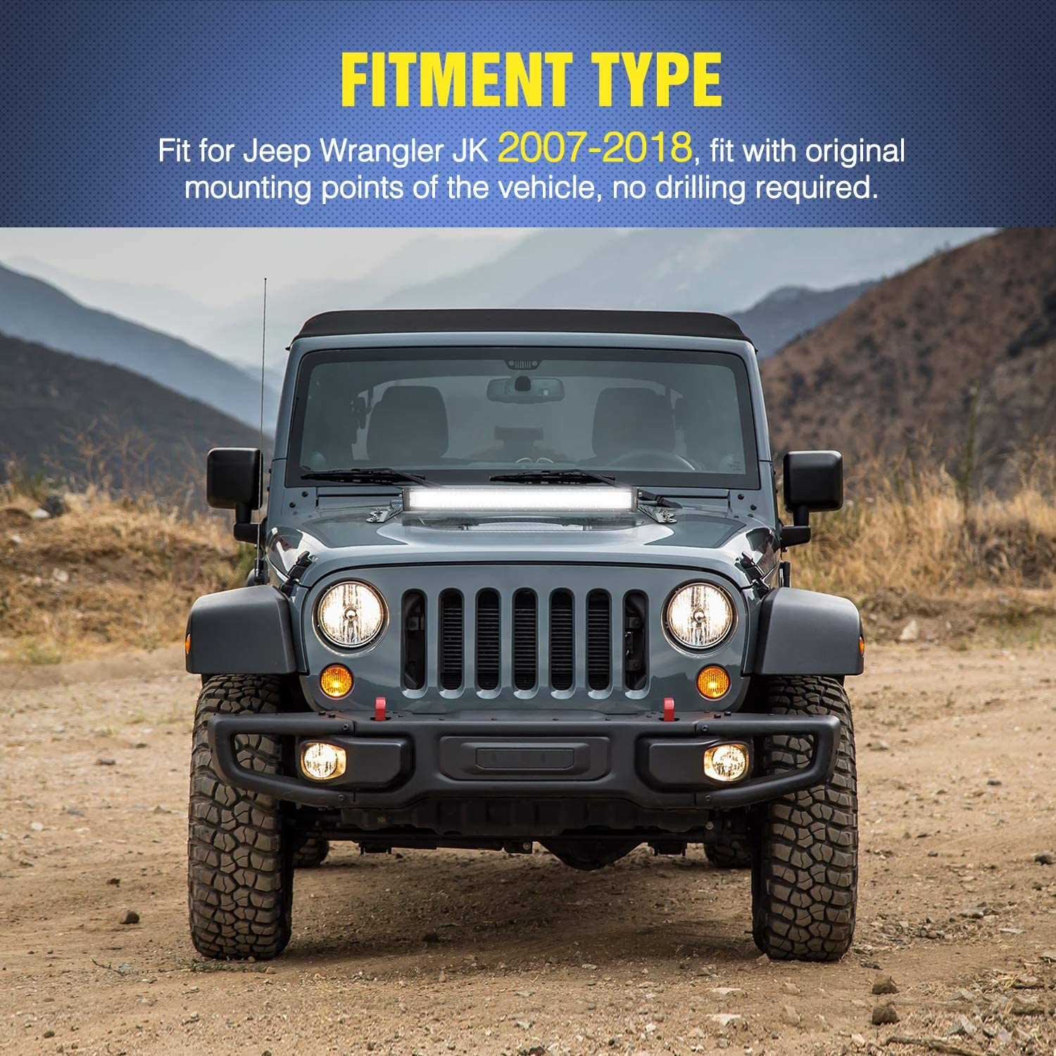 Nilight 2PCS Hood Mounting Brackets for 20&Acirc;&euro; LED Light Bar on Jeep Wrangler JK 2007-2017 (90040B) image number 5