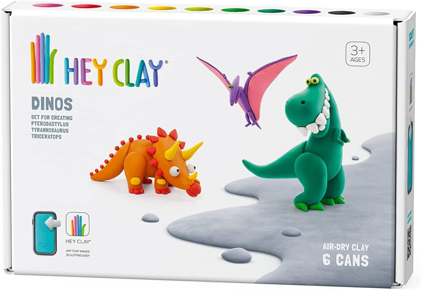HEY CLAY Dinos Air Dry Clay Set 6 Cans Modelling Kit & Interactive App Instructions &ndash; Creative Set for Kids Ages 4-8 image number 1