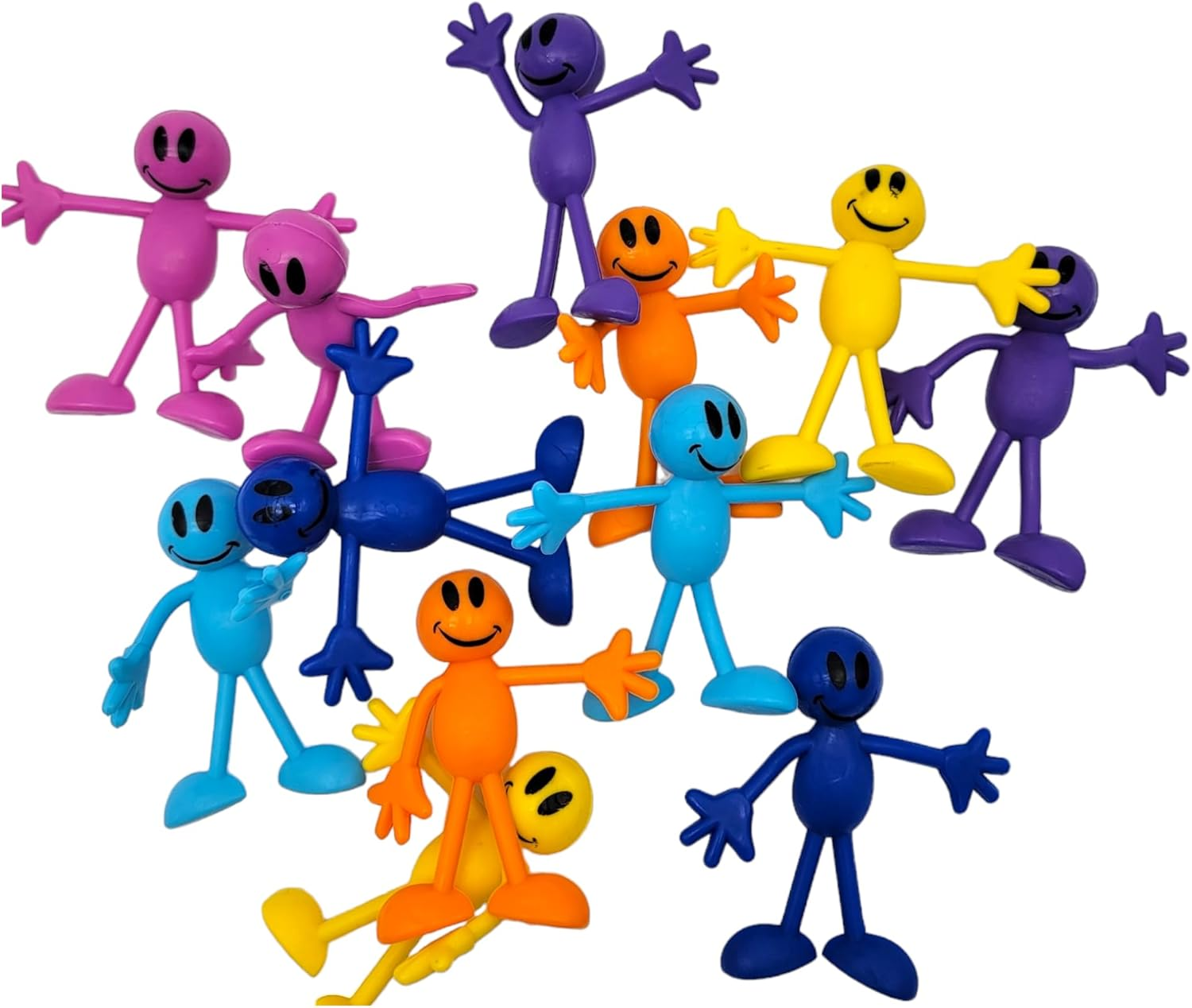 Colorful Bendable Smile Figures (3") Flexible Rubber Men with Smile Faces, Party Favor, Stress Relief Fidget Toy Goody Bag Pinata Fillers for Kids and Adults (12 Smile Figures) image number 1
