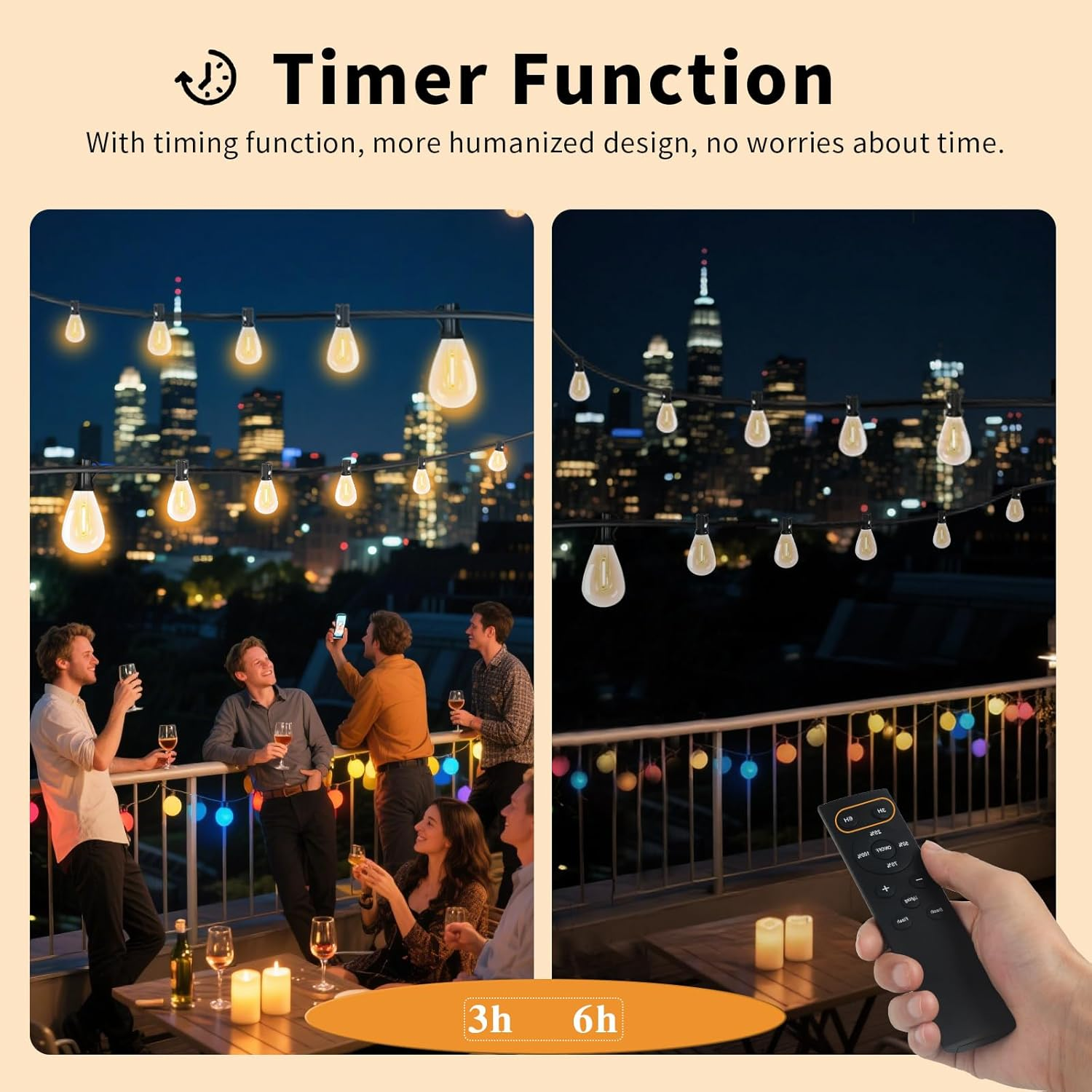 Tenmiro Festoon Lights Outdoor with Remote,Dimmable,Timing, 60M Ultra Long Waterproof&Shatterproof Outdoor String Lights 60+2 S11 LED Bulbs,3 Light Modes 2700K Fairy Light for Party,Christmas,Backyard image number 6