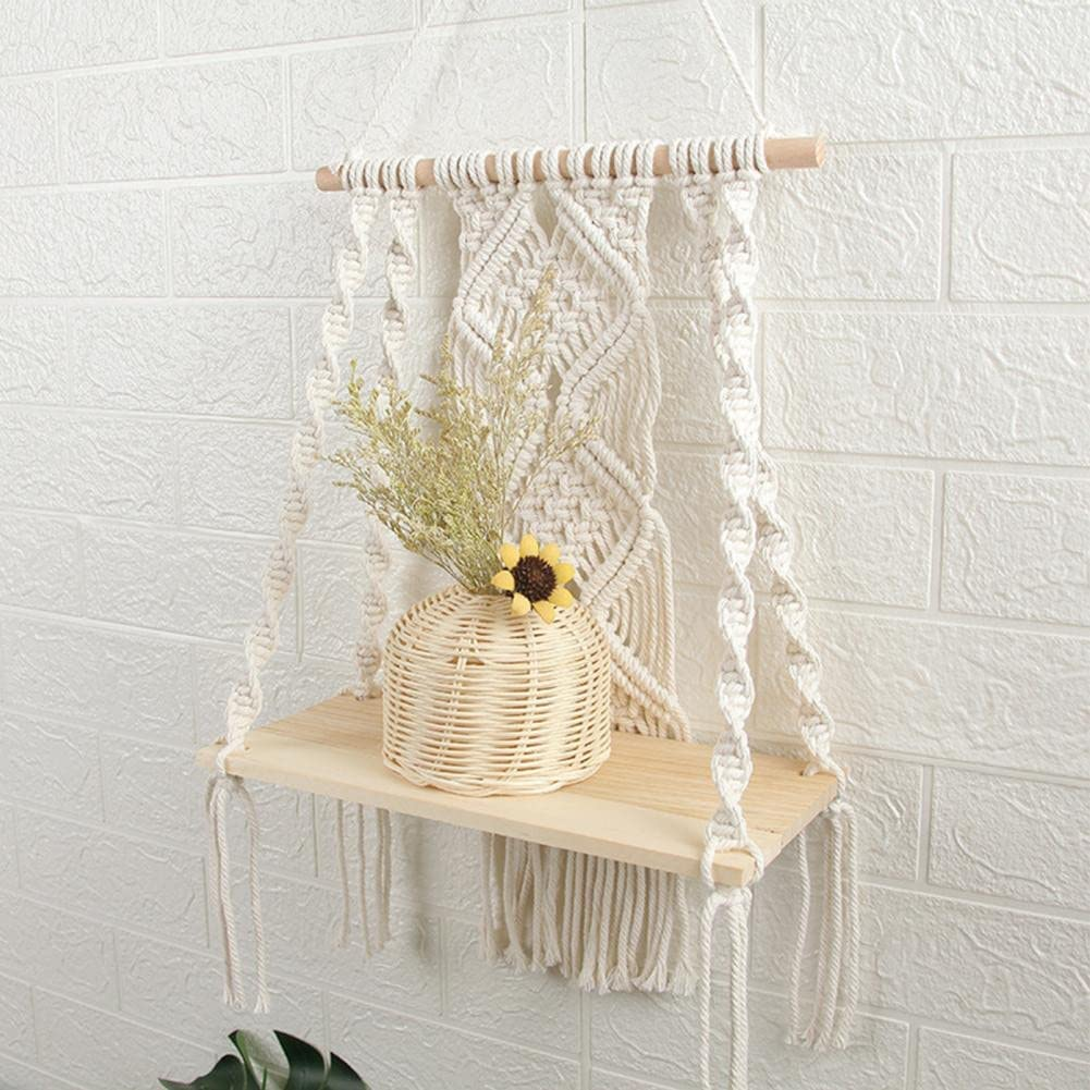 Hiuxume Macrame Wall Hanging Shelf Bohemian for Bedroom - Woven Rope Macrame Wall Art as Boho Bathroom Shelf Decor - Plant Hanger with Crochet Wall Hangings image number 2