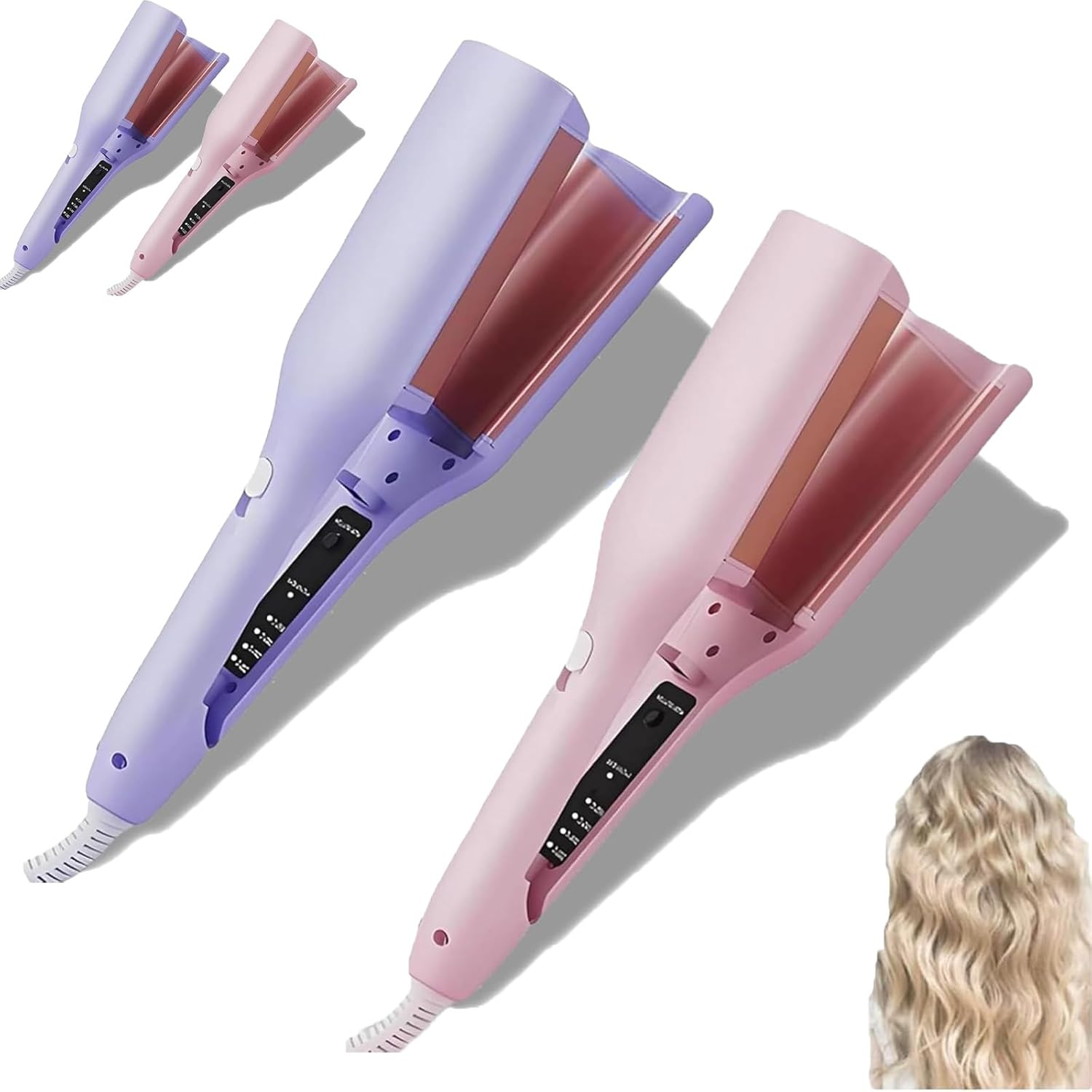 Homessencials Hair Styling Tool with Negative Ionic Technology, Homessencials 3D Curling Iron, 4 Gears Double-Sided Heating, Long Lasting, for Travel & Home (2Pcs)