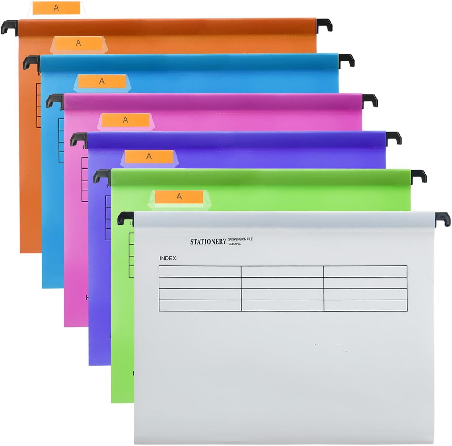 20PC White PP Filing Cabinet A4 Suspension Files Hanging Files Folders with Tabs and Inserts, Filing Cabinet Haning File for Office School Desktop File Storage, File Classification (White)