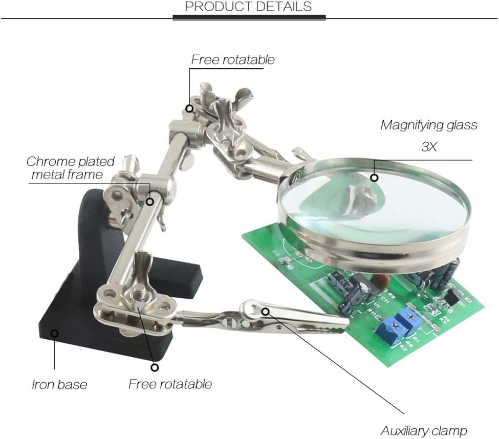 Helping Hands Magnifier Stand with Dual Alligator Clips Adjustable &ndash; FEITA 5X Magnifying Glass Perfect for Soldering, Crafting, Hobby, Micro Objects image number 4