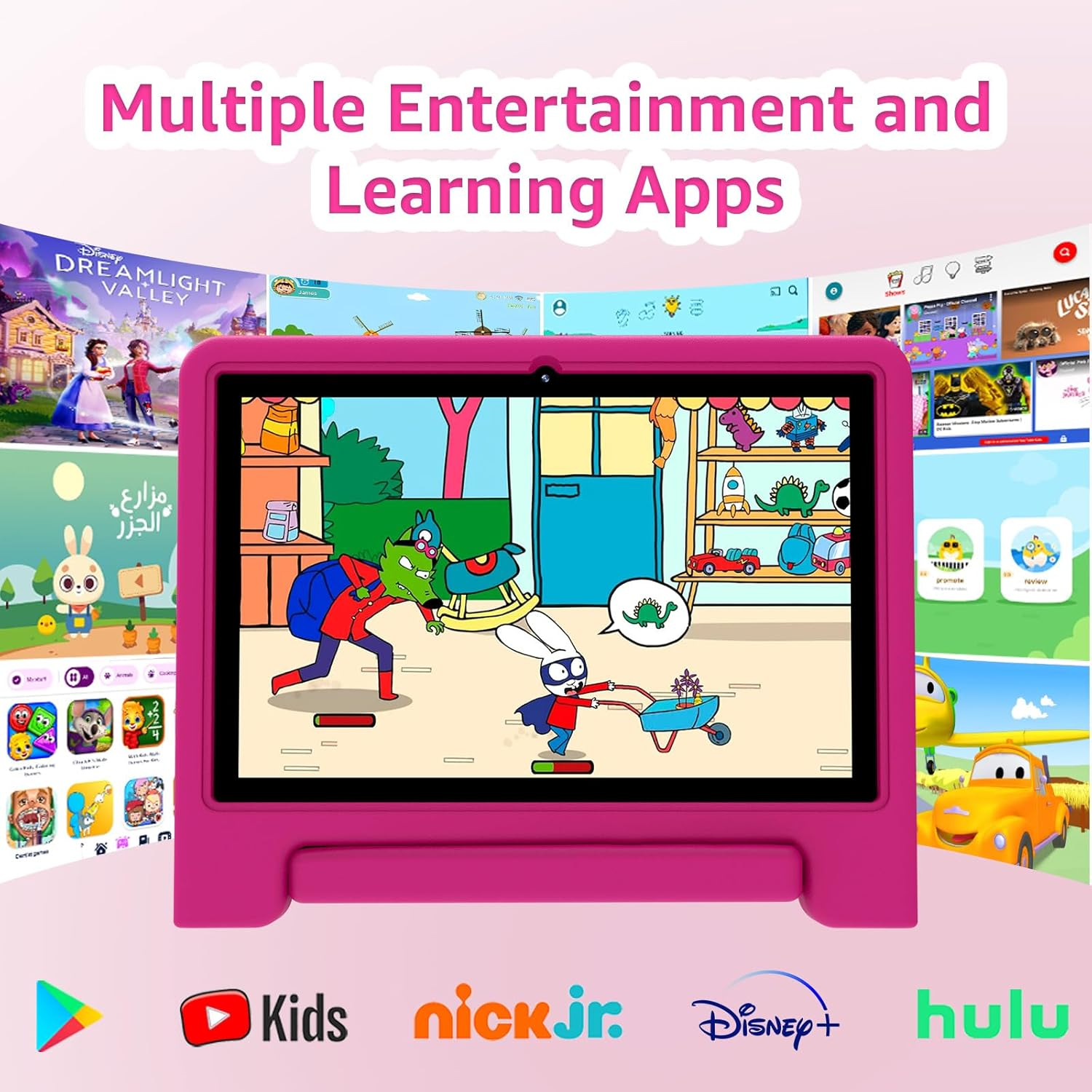 Apolosign Kids Tablet 10 Inch Tablet for Kids, Learning Tablet with Android 13, Wifi, BT5.0, Dual Camera, Pre-Installed Educational App, Parental Control, Shockproof Case for Boys Girls(Pink) image number 2