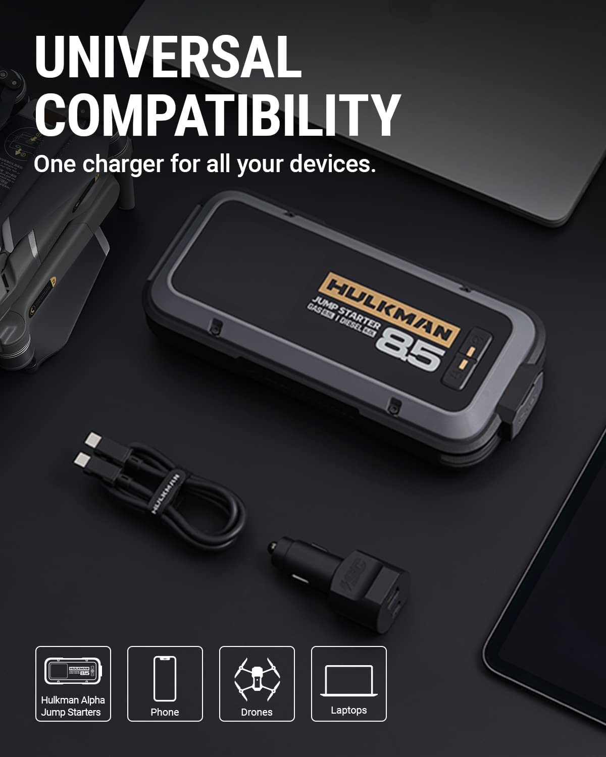 HULKMAN CC65 PD 65W USB-C Car Charger Super Fast Charge Type-C Cigarette Lighter Adapter for Iphone, Samsung, Laptop, and HULKMAN Alpha Jump Staters, Etc image number 3