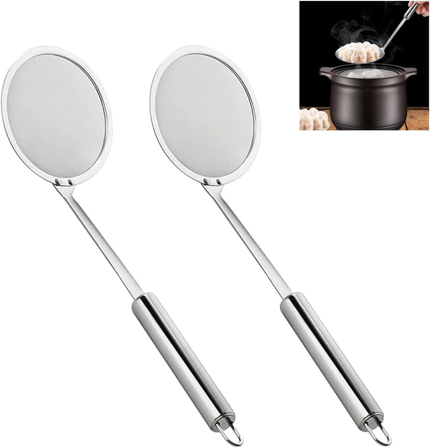 2 Degreasing Spoons 304 Stainless Steel Long Handle Fine Mesh Filter,Hot Pot Fat Skimmer Spoon,Suitable for Fine Pore Food Filter of Grease, Gravy and Foam