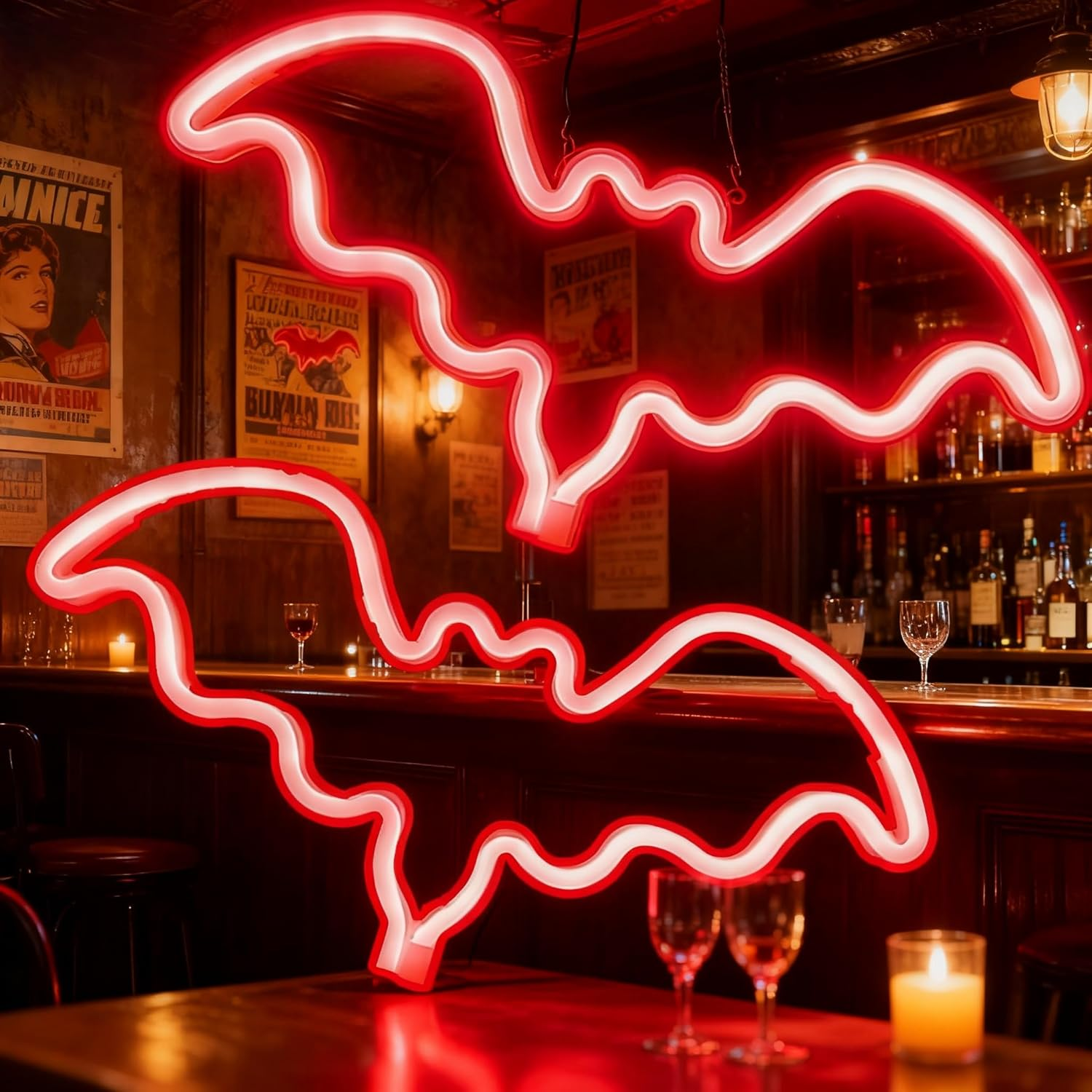 Xusdamyj 2 Pieces Flying Bat Halloween Neon Sign Bat Light Halloween Party Decoration Bedroom Light Home Wall Decor image number 6