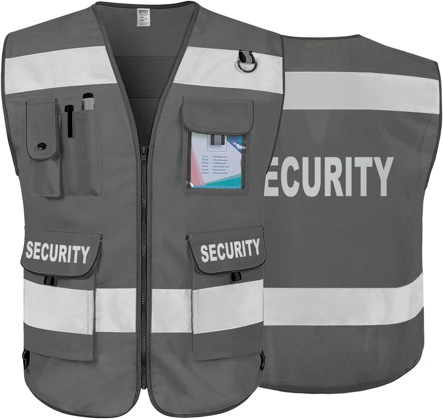 TCCFCCT Security Vest for Security Guard 9 Pockets High Visibility Safety Vest