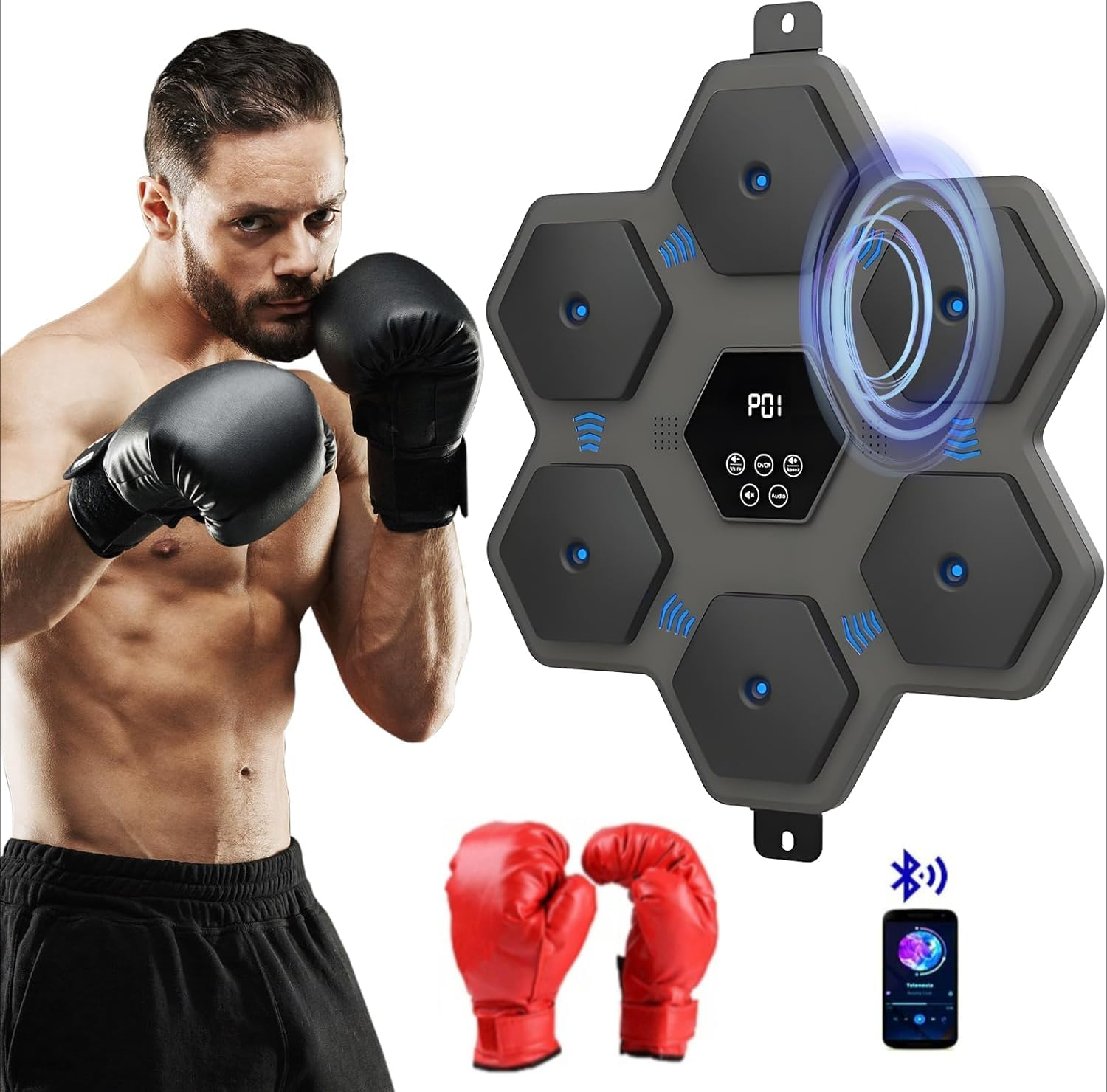 Smart Bluetooth Music Boxing Machine, Wall-Mounted Electronic Trainer for Adults and Kids, Intelligent Boxing Target - Wall Punching Bag - Boxing Training Punching Equipment