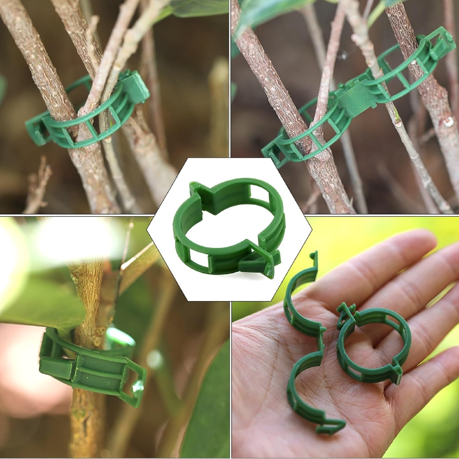 Plant Support Clips, Plastic Plant Clips for Climbing Plants, Reusable Garden Clips for Tomato and Other Vine Plants, Trellis Clips to Grow Upright Makes Plants Healthier (Green, 100Pcs) image number 5