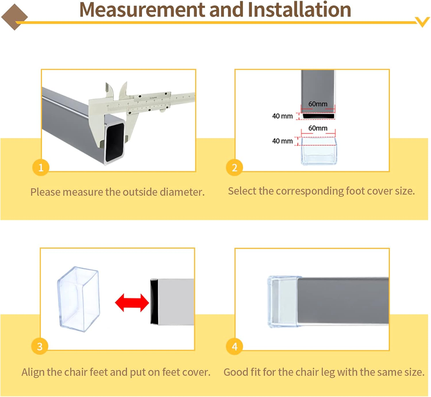 Flyshop 1" X 1-3/16", 25 X 30 Mm Chair Leg Floor Protectors for Furniture Flexible Non-Scratch Foot Covers PVC Chair Leg Caps, Rectangle, Transparent, 16 Pieces image number 3