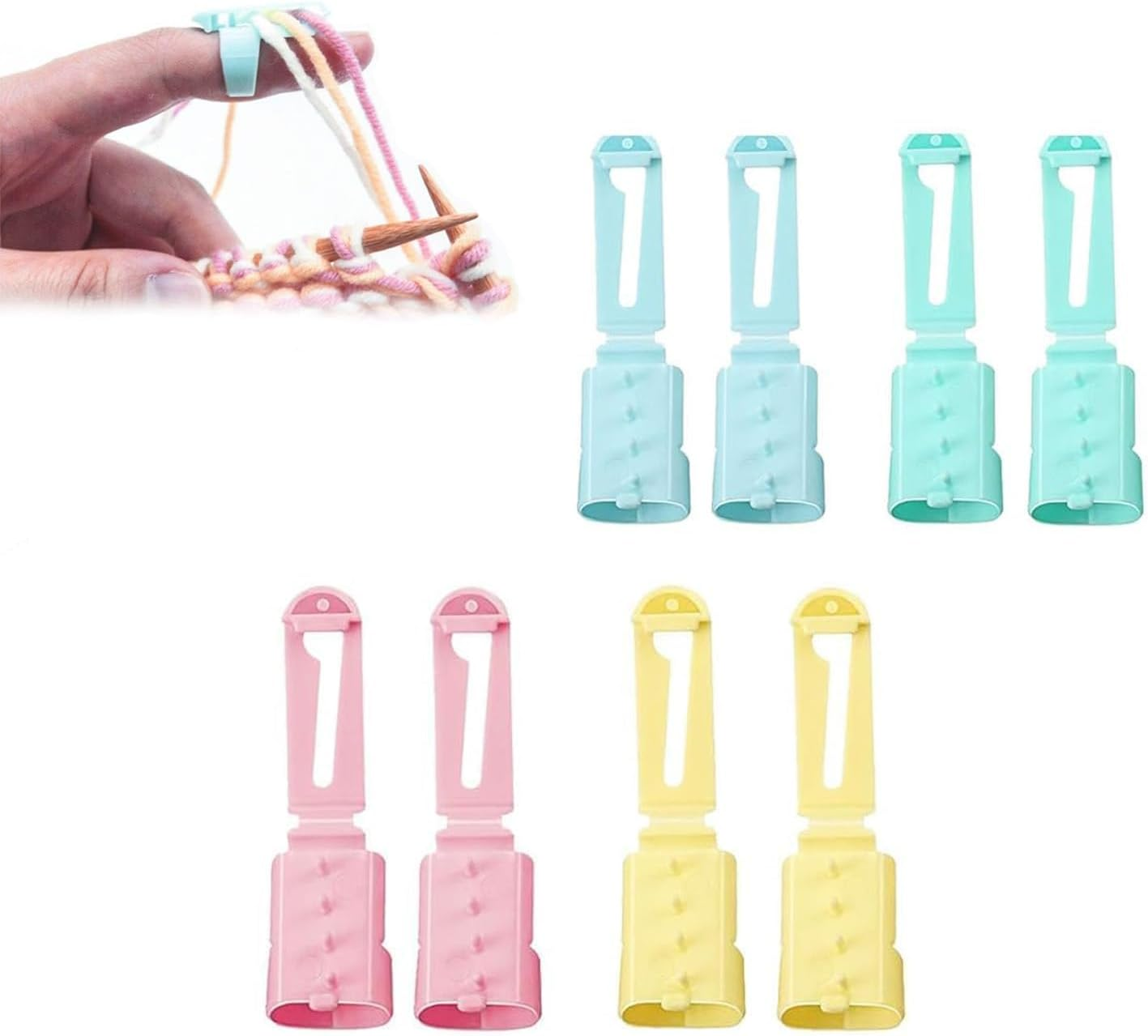 Yharnamite 8 Pcs Yarn Guide Finger Holder Knitting Thimble, Knitting Thimble Tool, Plastic Yarn Guide Separated Yarns Tools for Crochet Knitting Crafts Accessories image number 1