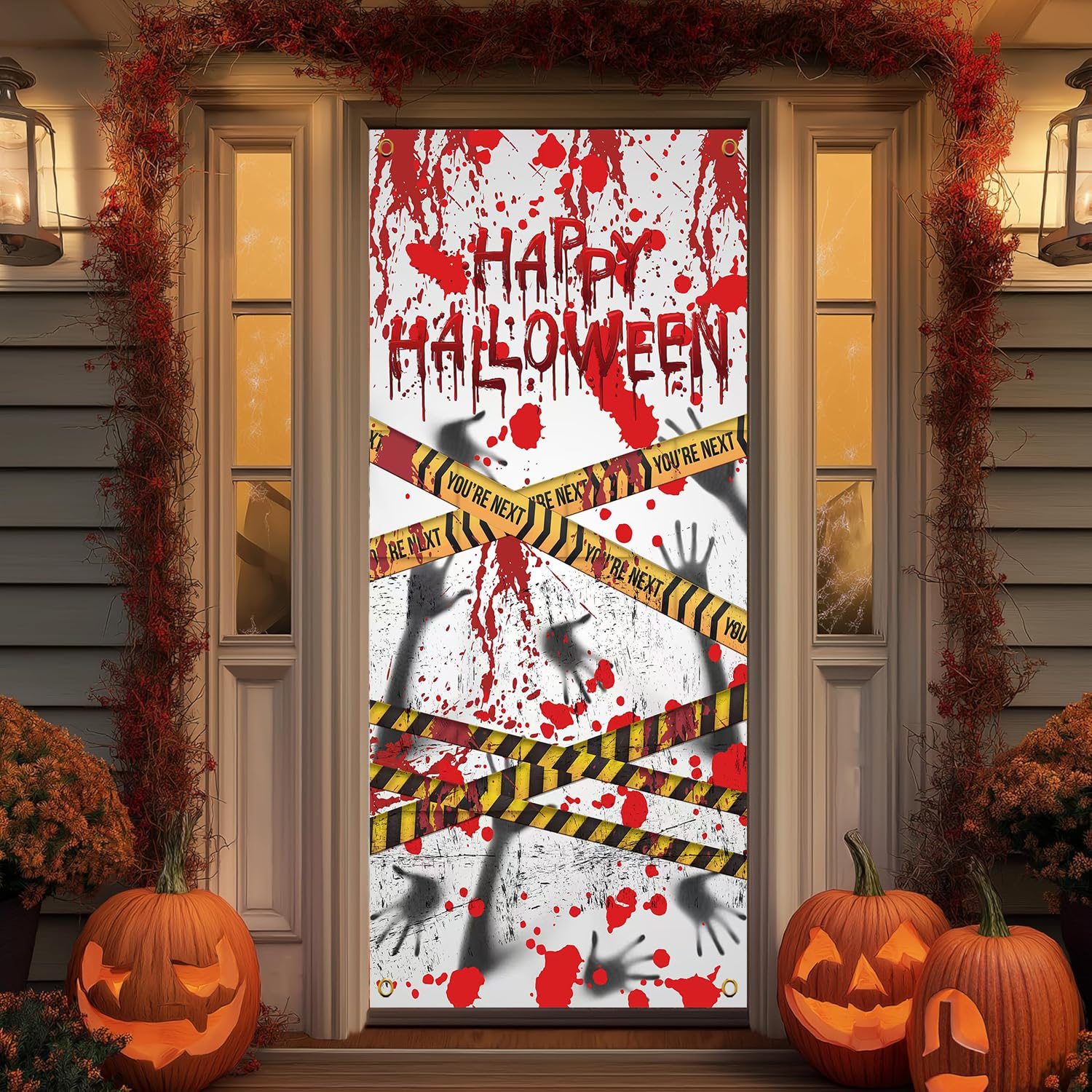 Halloween Door Decorations Halloween Door Cover Large Fabric Decorations for Front Door Porch Sign for Halloweens Party Decorations (B)