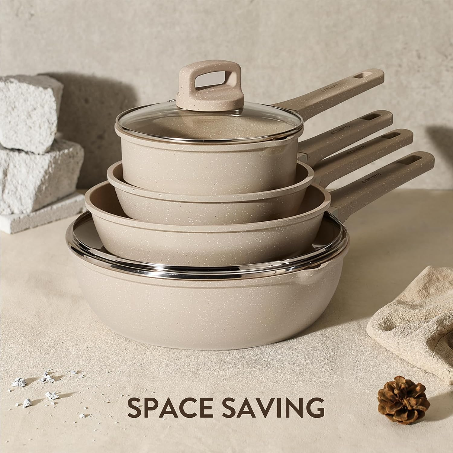 CAROTE Pots and Pans Set Nonstick, Cookware Set Non Stick, Induction Cookware Sets, Kitchen Cooking Set with Stay-Cool Handles, 10 Piece